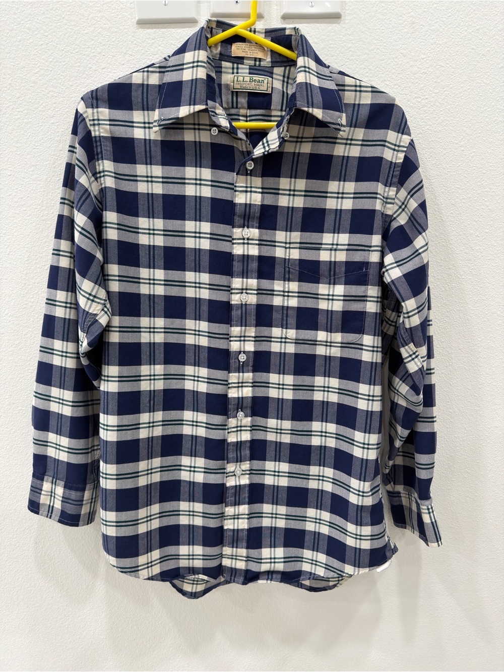 L.L. Bean Navy and White Plaid Cotton Button-Down Shirt